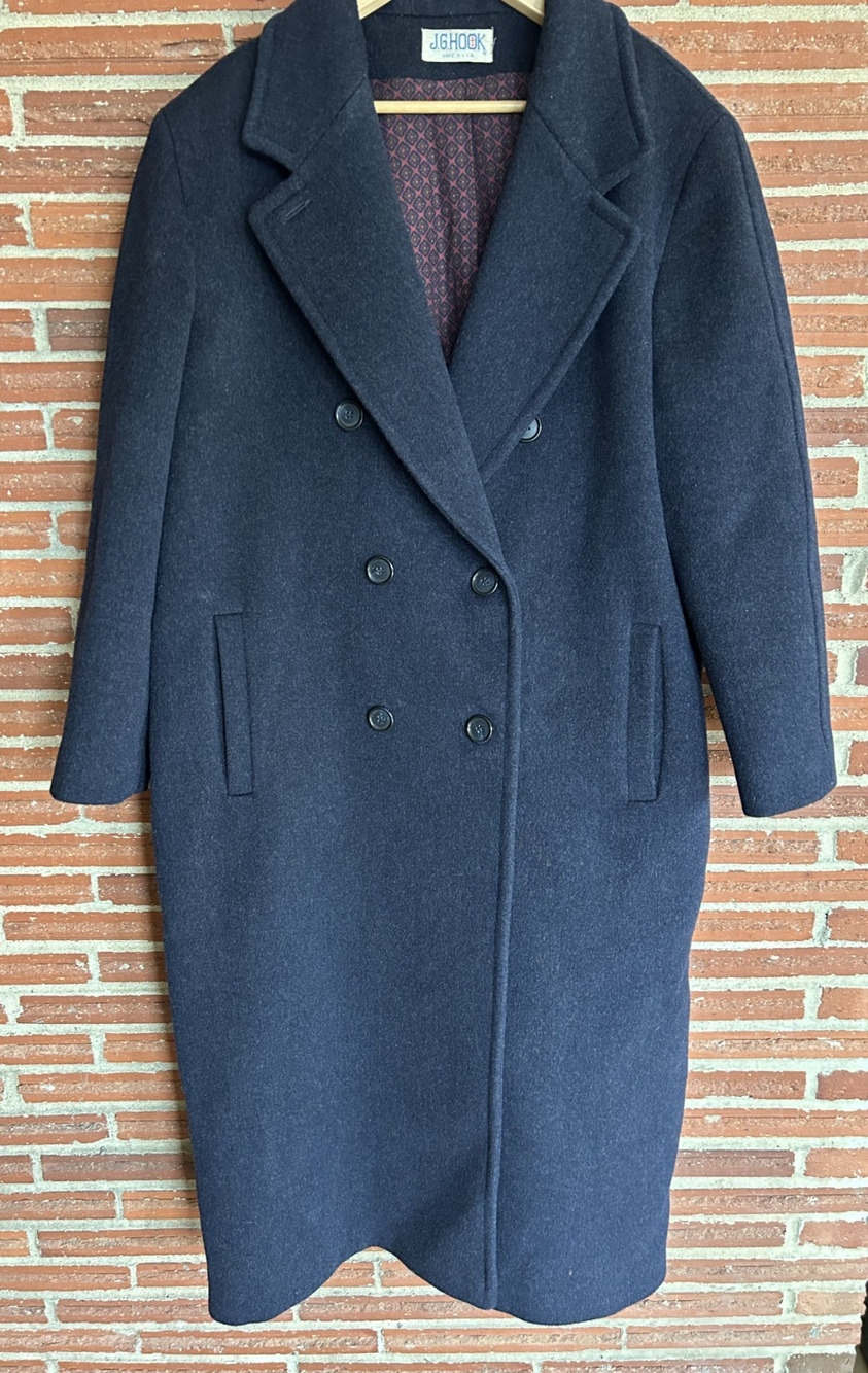 Vintage J.G. Hook USA Wool Long Coat Double Breasted Navy